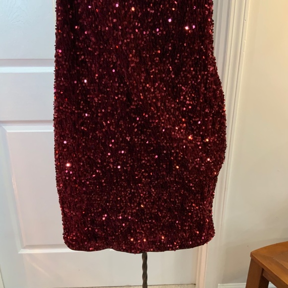 Sequin Burgundy Party Holiday Mini Dress Plus Size 2X - Picture 3 of 8